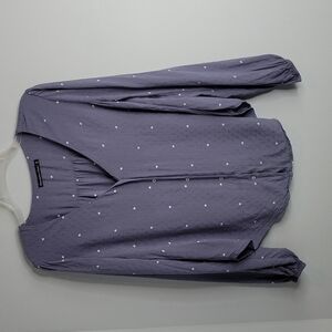 Abercrombie & Fitch blue chambray polka dot dressy  V-neck blouse size Small